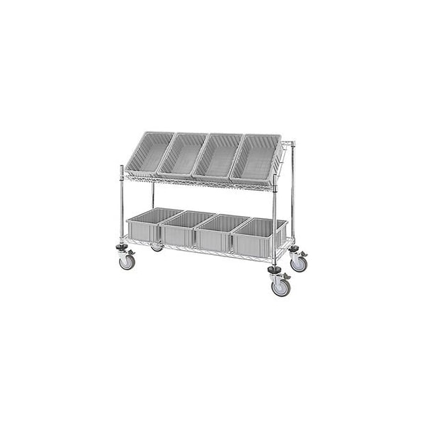 Global Industrial Easy Access Slant Shelf Chrome Wire Cart, 8 Gray Grid Containers 48Lx18Wx48H 493427GY - main
